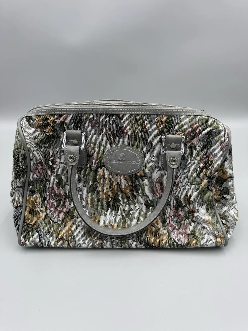 Vintage American Flyer Carry On Bag Purse Floral Tapestry Flowers